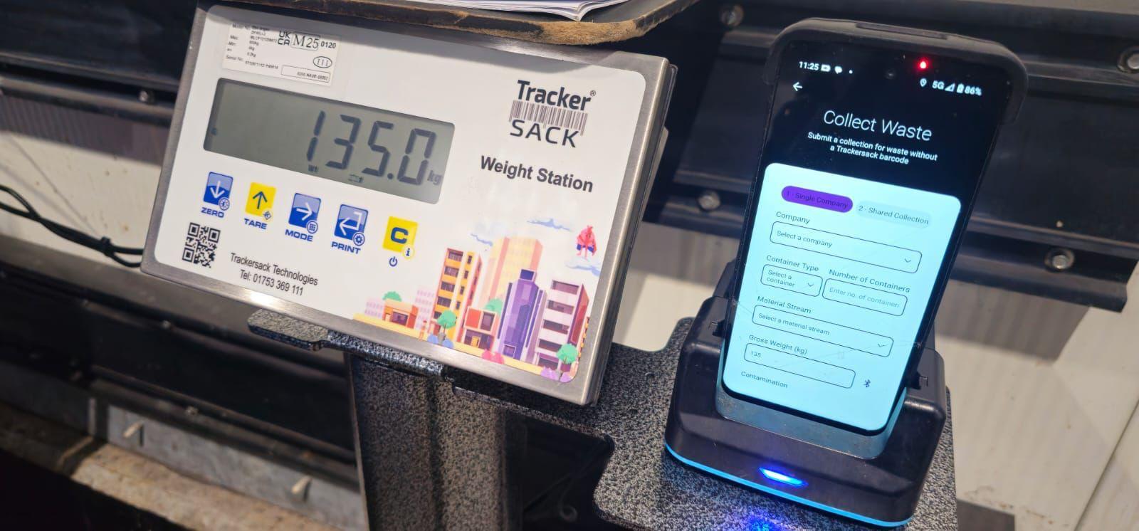 Trackersack weigh station recording the weight of a waste bag